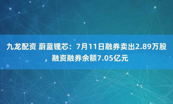 九龙配资 蔚蓝锂芯：7月11日融券卖出2.89万股，融资融券余额7.05亿元